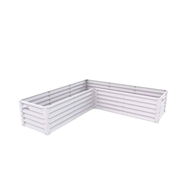 Zeus & Ruta 74 in. x 74 in. x 18 in. White Metal L-Shaped Outdoor ...