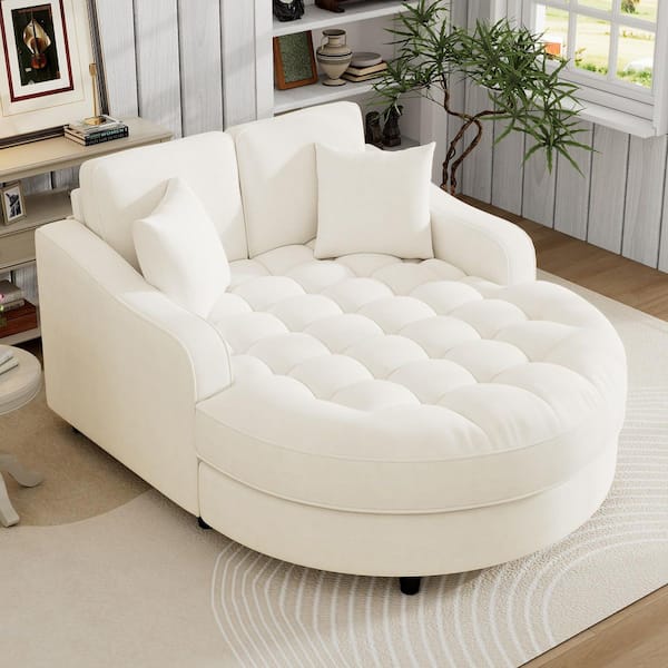 Harper & Bright Designs 55 in. Rolled Arm Chenille Curved Sofa in. Beige with 2 Pillows