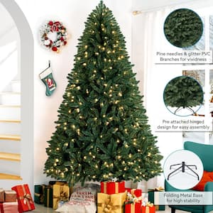 6.5 ft. Spruce Prelit Artificial Christmas Tree with Foot Pedal, 1197 Branch Tips, 450 Warm Lights and Metal Stand