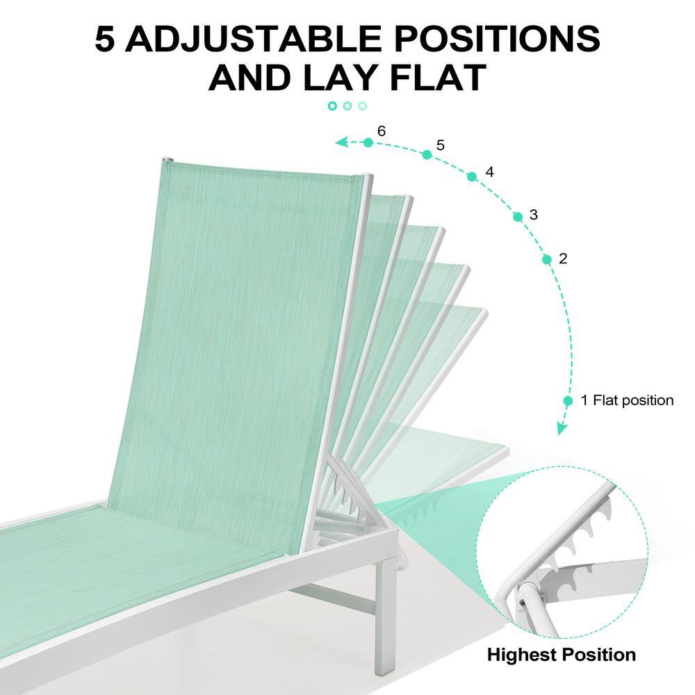 Green Aluminum Outdoor Chaise Lounge Chairs with Table Set