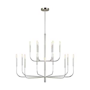 Brianna 15-Light Polished Nickel Minimalist Modern Hanging Candlestick Chandelier and Swivel Rod