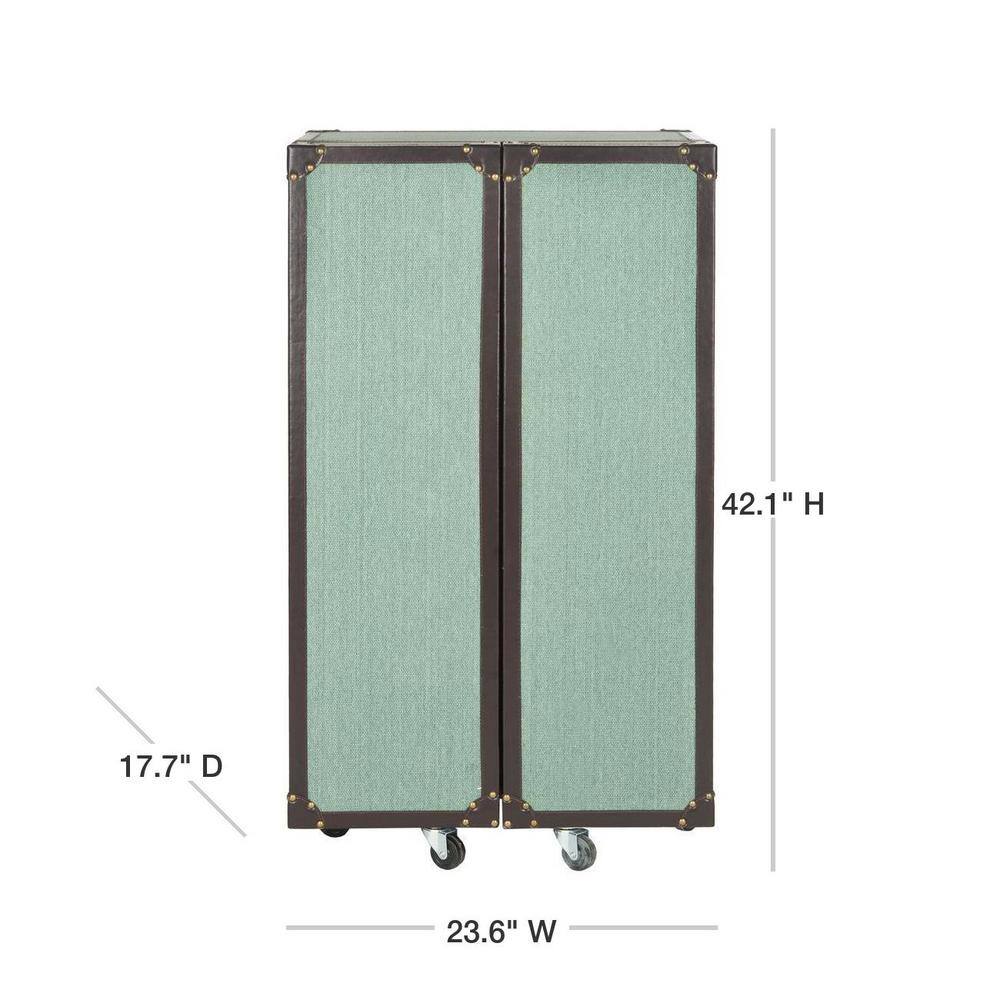 Sage Linen and Vegan Leather Industrial Beverage Cabinet