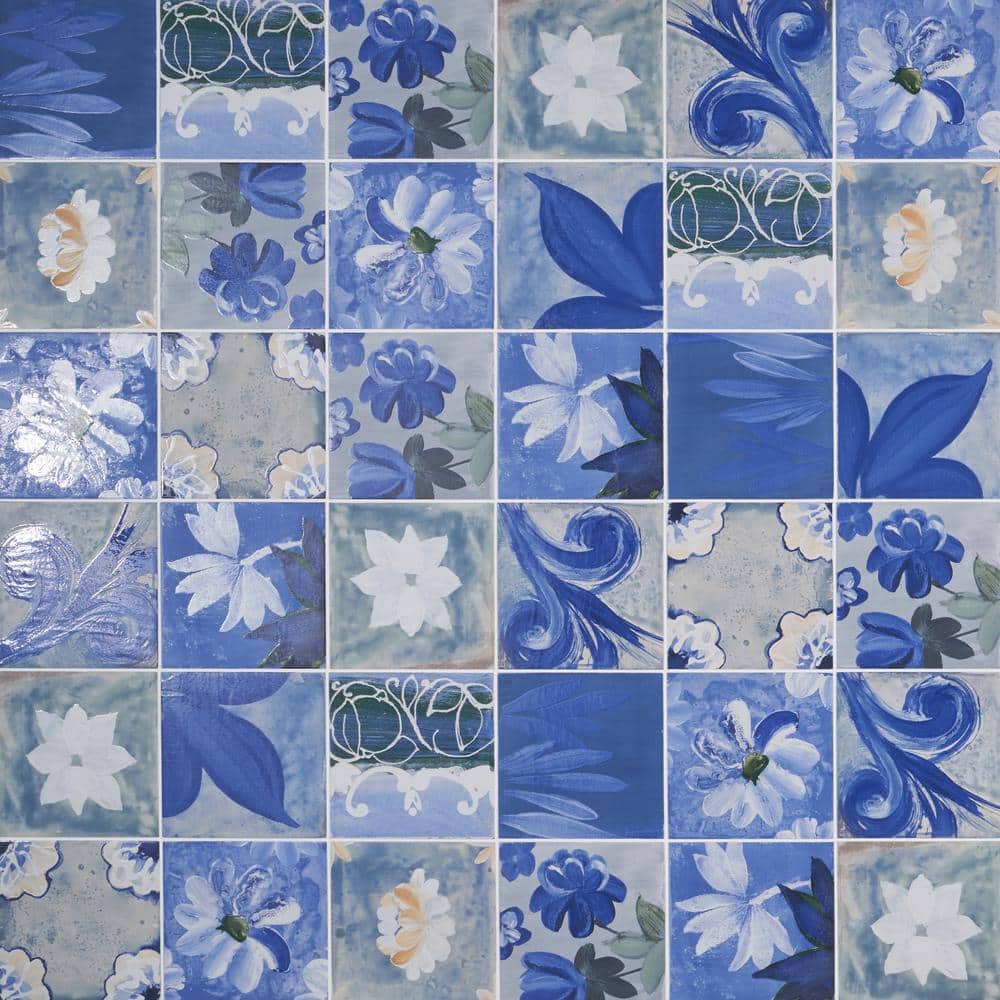 Angela Harris Blue and White Floral Porcelain Wall Tile
