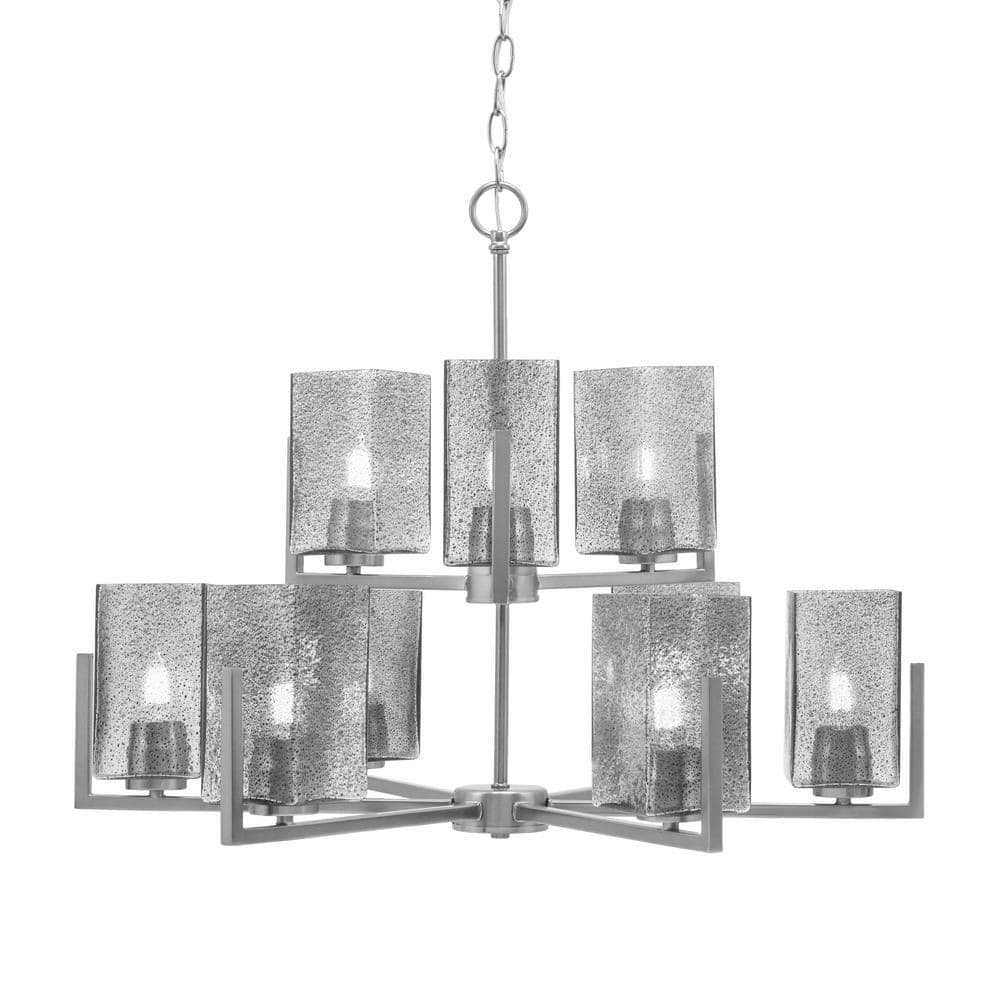 Cottonwood 28 in. 9 Light Graphite Chandelier with 3.5 in. Square Smoke Bub