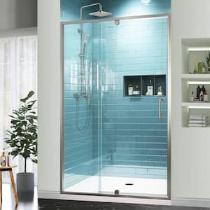 44 in.-48 in. W x 71 in. H Pivot Swing Semi-Frameless Shower Door in Brushed Nickel with Clear SGCC Tempered Glass