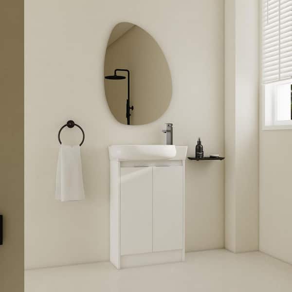 23 in. x 12.4 in. Wall-Mounted Gloss White Bath Vanity with White Round Ceramic Sink Top, Soft-Close Door (Unassembled)