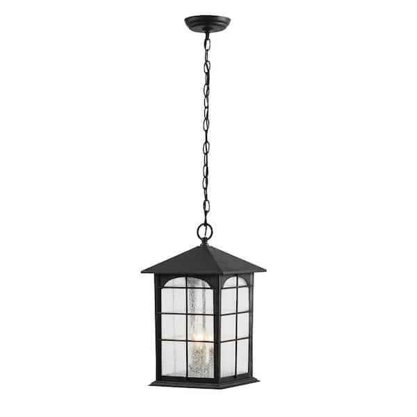 Home Decorators Collection Brimfield 17.8 in. 3-Light Aged Iron Outdoor Hanging Light Pendant Light with Clear Seedy Glass