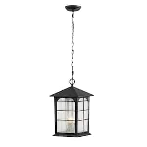 Brimfield 3-Light Aged Iron Outdoor Hanging Lamp with Clear Seedy Glass