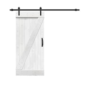 24 in. x 84 in. Z Series White Stained Solid Knotty Pine Wood Interior Sliding Barn Door with Hardware Kit and Handle