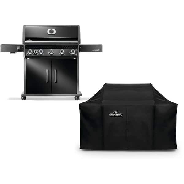 Rogue PRO 625 5-Burner Propane Gas Grill in Black with Infrared Side Burner with Grill Cover