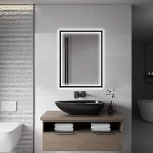 LEO 24 in. W x 32 in. H Rectangular Aluminum Framed Front and Backlit LED Wall Mount Bathroom Vanity Mirror in Black