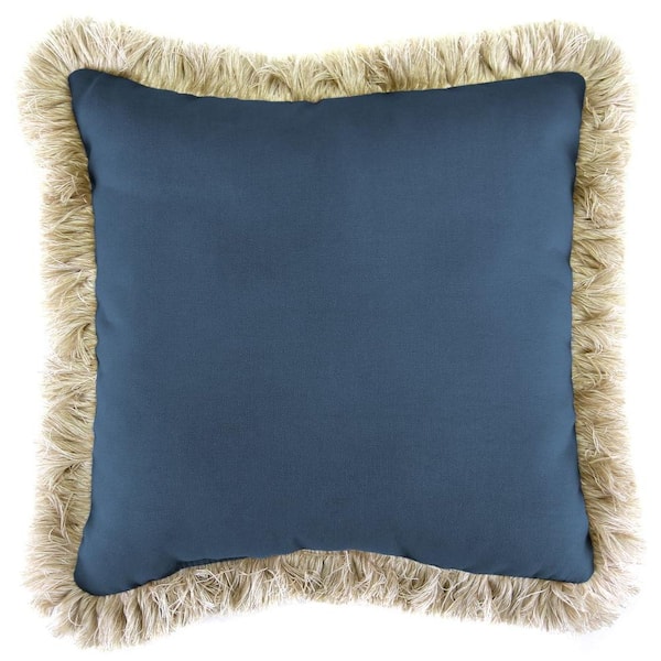 Jordan Manufacturing Sunbrella Canvas Sapphire Blue Square Outdoor Throw Pillow with Canvas Fringe