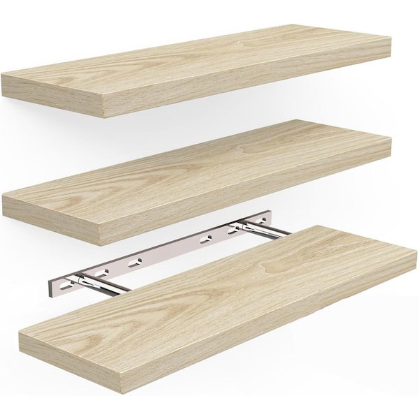 Unbranded 16 in. W x 6.7 in. D Natural Wood Decorative Wall Shelf (Set of 3)