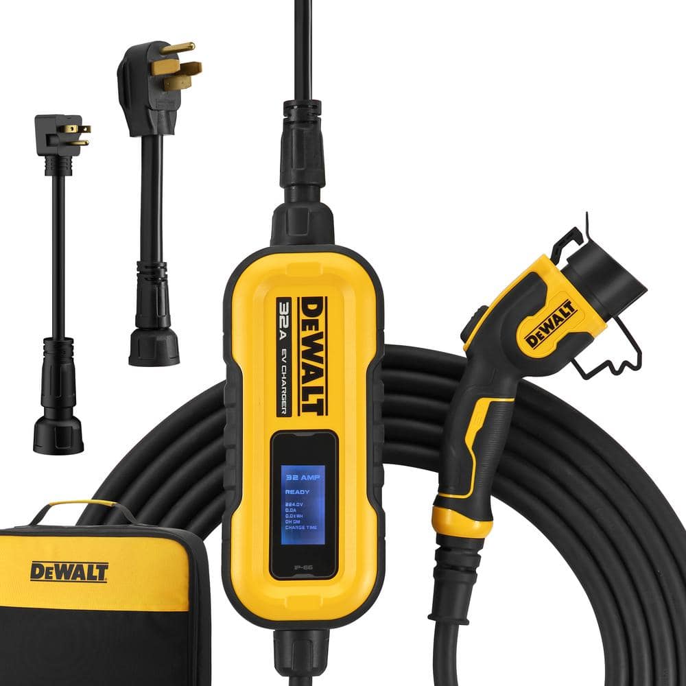 DEWALT Level-2 Portable Electric Vehicle EV Charger up to 32 Amps, 120-240-Volt AC 7.6 KW, 25 Ft. Cable, Weatherproof