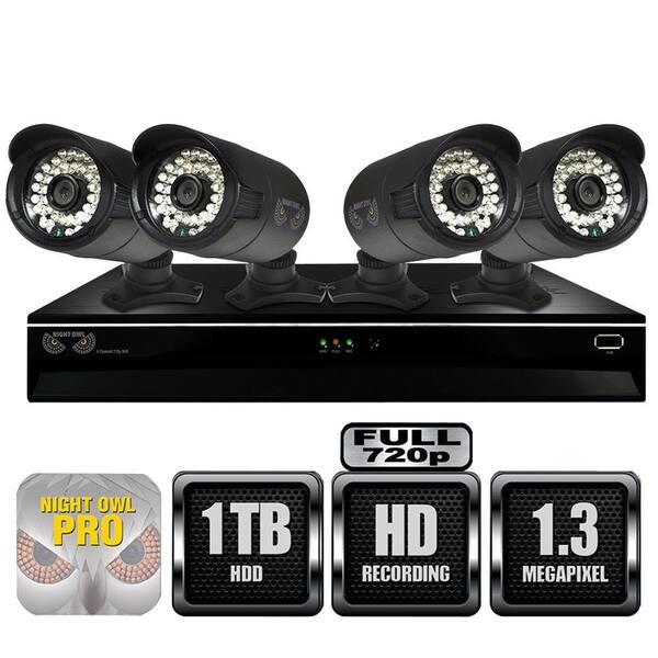 Night Owl NVR 4-Channel HD PoE Surveillance System with 1TB HDD and (4) 720p Cameras
