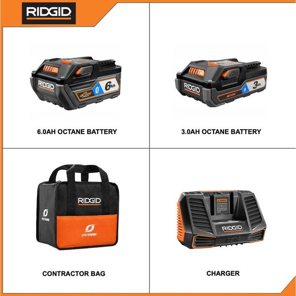 RIDGID - 18-Volt OCTANE Lithium-Ion Bluetooth 3.0 Ah and 6.0 Ah Battery Starter Kit with Charger