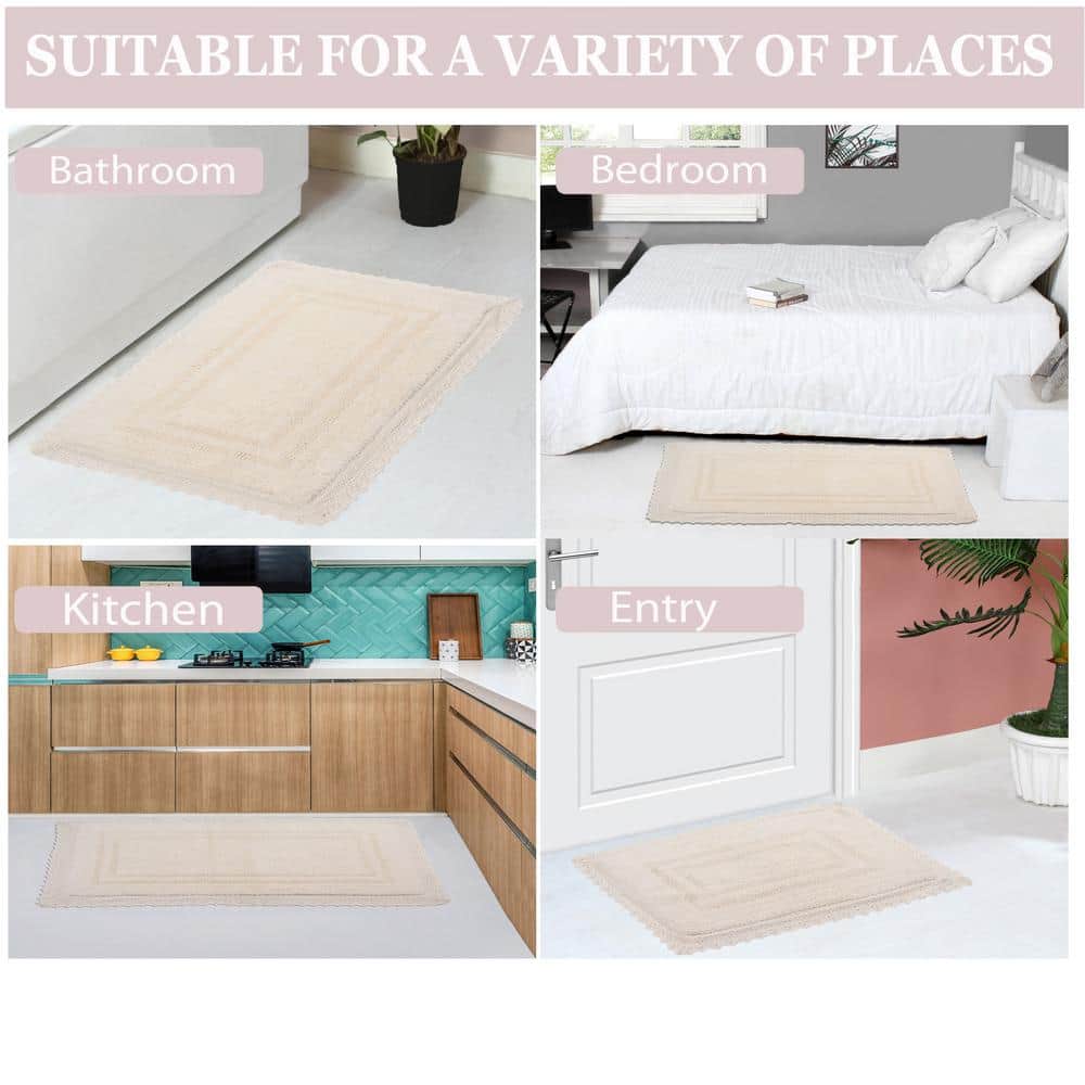 Opulent Beige Cotton Reversible Tufted Bath Rug