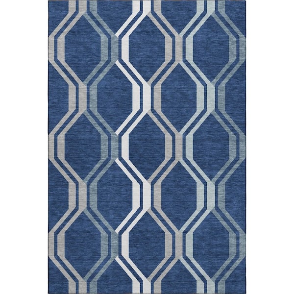 Mayfield Premium Machine Washable Abstract AMF2326 Navy 10 ft. x 14 ft. Area Rug