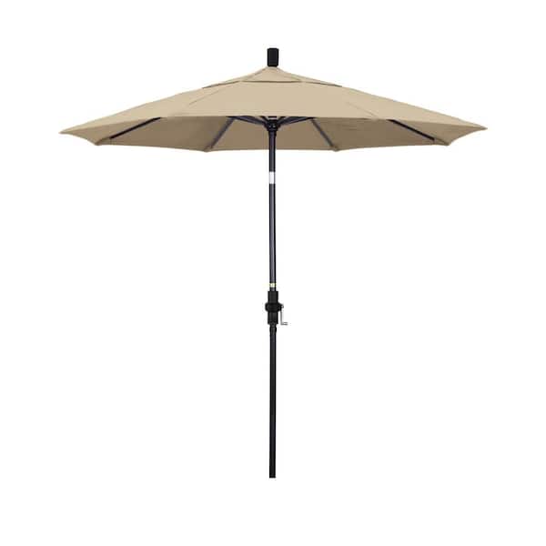 7.5 ft. Black Aluminum Market Patio Umbrella with Collar Tilt Crank Lift in Beige Pacifica
