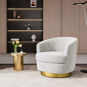 Nancy Modern 360° Swivel White Non-falling Velvet Fabric Barrel Accent Armchair for Bedroom or Living Room