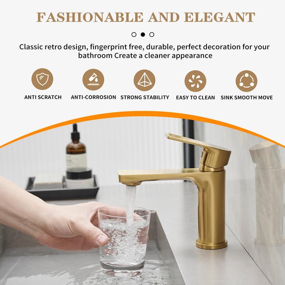 Brushed Gold Stainless Steel Single Handle Bathroom Faucet