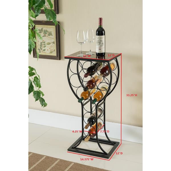 11 Bottles Wine Rack Holder Storage Table Metal w/ Marble Finish Top Kitchen Bar 