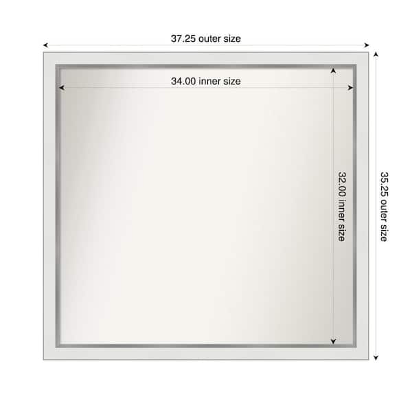 Amanti Art Medium Rectangle Satin White Silver Casual Mirror (35 in. H x 37 in. W)