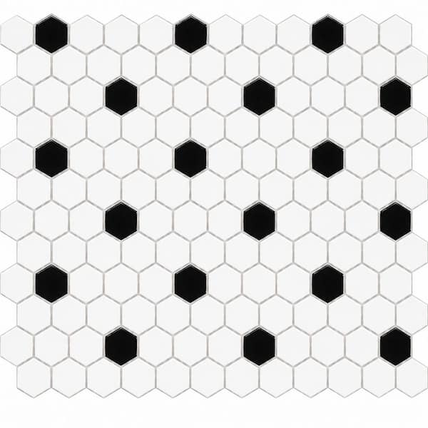 Adelaide Black and White 1 in. Hexagon 10in.x12in.x0.24 in.Matte Porcelain Mesh-Mounted Mosaic Tile (0.83 sq. ft. /Each)