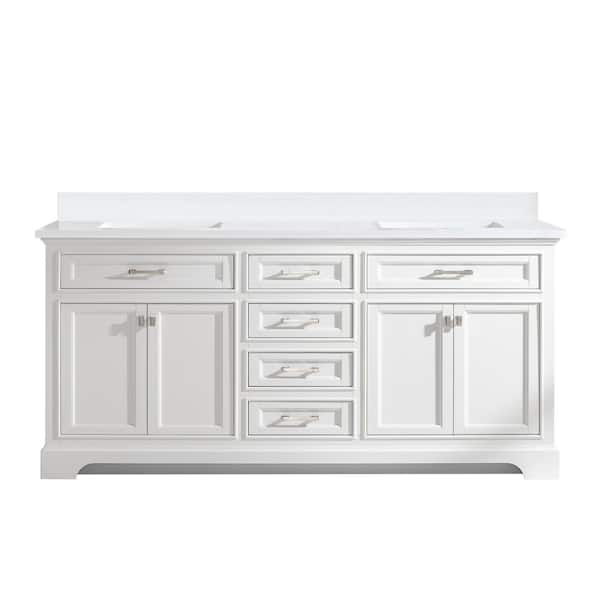 Design Element Milano 72 in. W x 22 in. D Bath Vanity in White with Quartz Vanity Top in White with White Basin