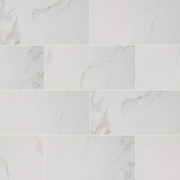 Photo 1 of (24 pks, 2 tiles per pk) Carrara 24 in. x 48 in. Polished Porcelain Floor and Wall Tile (16 sq. ft./Case) some may vary and may be broken 