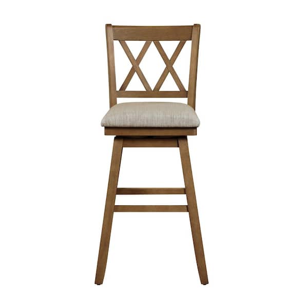 Home 2 Office Brookline 29 in. Oak High Back Wood 42.5 in. Swivel Bar Stool with Fabric Seat