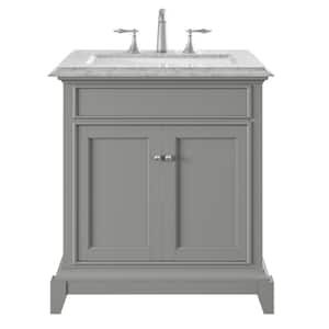 Elite Princeton 30 in. W x 23.5 in. D x 33.75 in. H Freestanding Bath Vanity in Gray with White Carrara Marble Top
