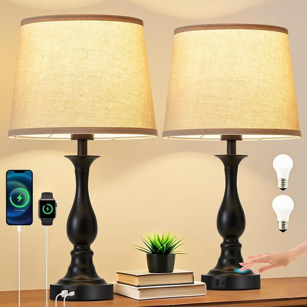 21 in. Black Contemporary Rechargeable Table Lamp for Living Room