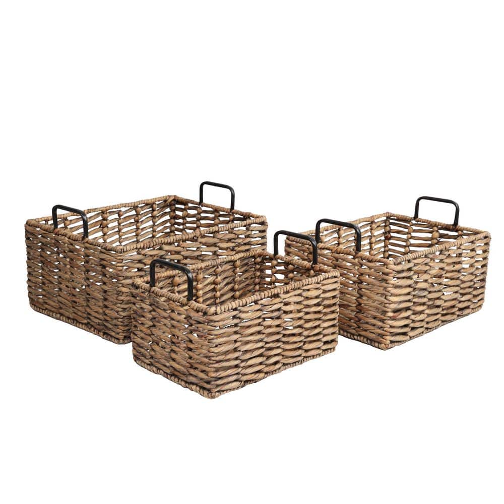 Savoy Brown 17.32 in. x 10.24 in. Water Hyacinth Wicker Nesting Storage Decorative Basket, Brown (Set of 3) price history on PriceWatchPro