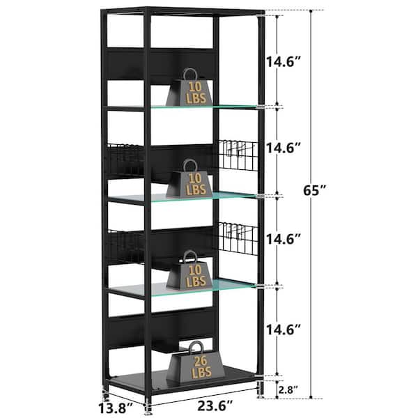 Seafuloy Black 65 in. H 4-Tier RGB Lighted Display Shelf with