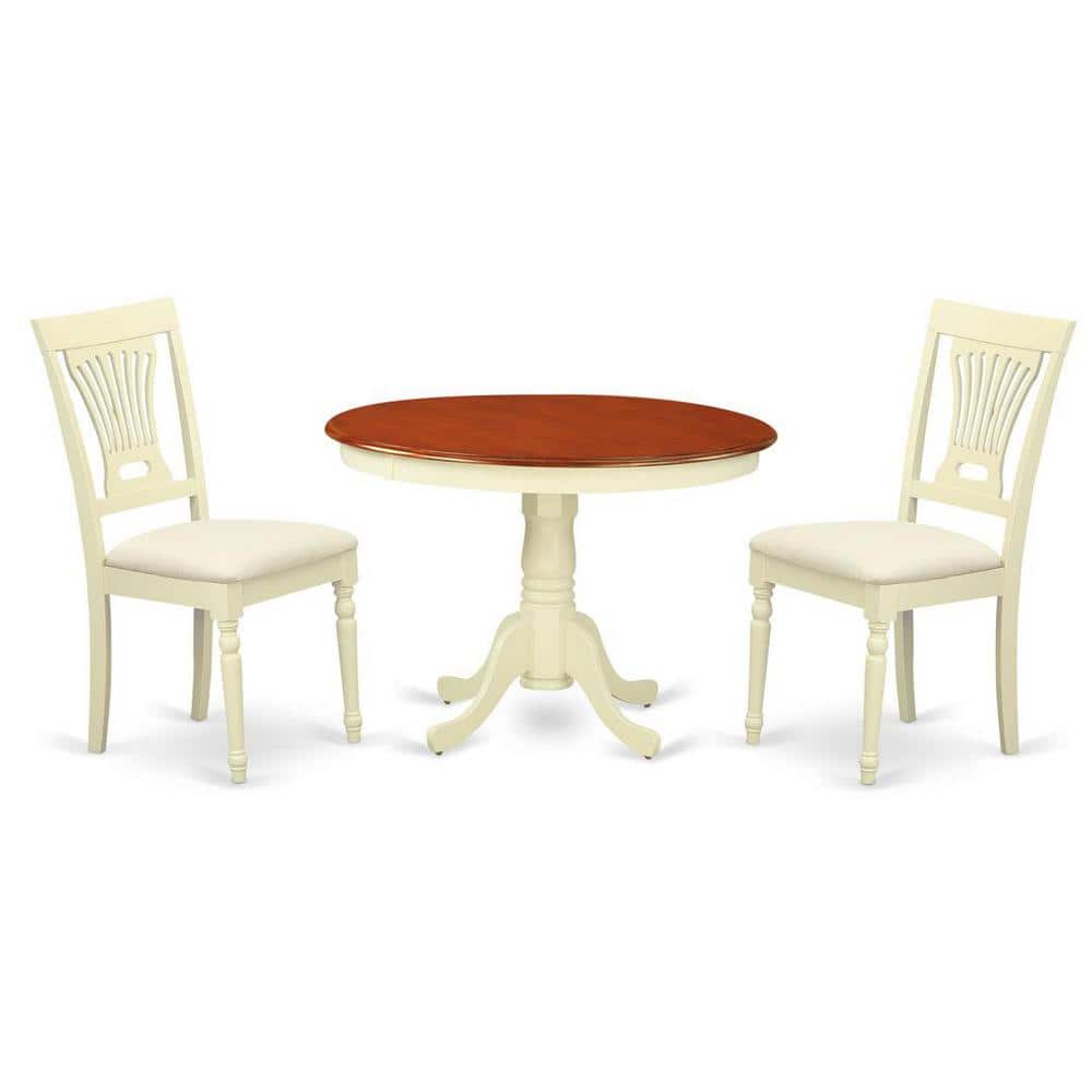 East West Möbel Set Da Pranzo Cucina 4 Posti - Tavolo Rotondo Allungabile E Sedie In Legno, Finitura Latticello E Ciliegia