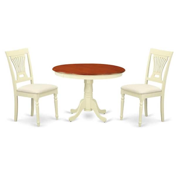 East West Furniture 3-Piece Buttermilk and Cherry Finish Solid Wood Top Dining Table with 2 Chairs with Lattice Back