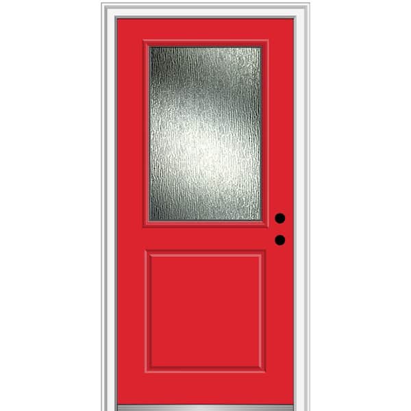 MMI Door 32 in. x 80 in. Left-Hand/Inswing Rain Glass Red Saffron Fiberglass Prehung Front Door on 6-9/16 in. Frame