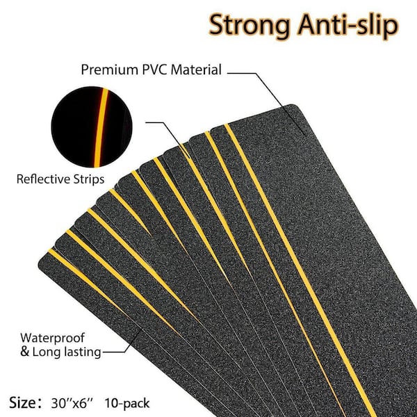 Laybus 6 in. x 30 in. Black Anti Slip Stair Treads with Reflective