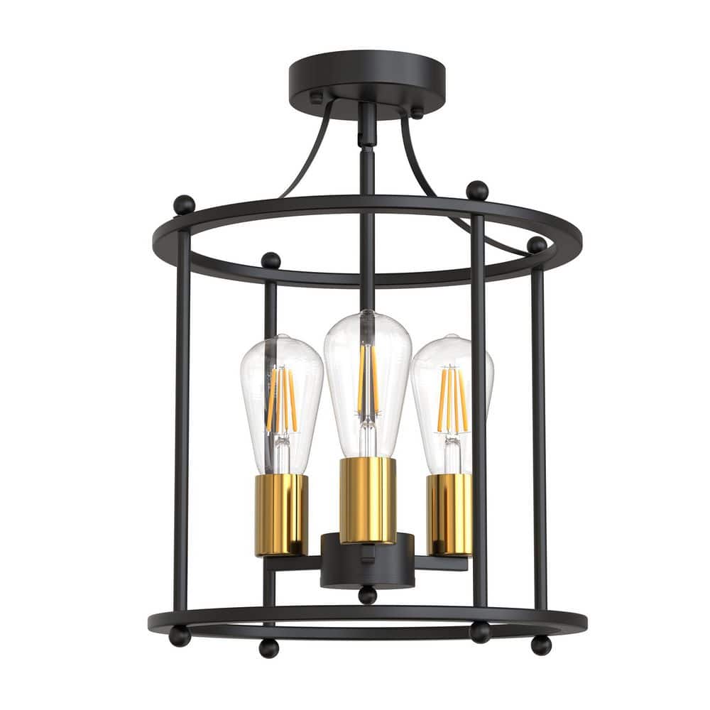 14.8 In. 3-Light Semi-Flush Mount Ceiling Light Fixture, Matte Black and Gold Finish, E26 Base, Bulbs Not Included price history on PriceWatchPro
