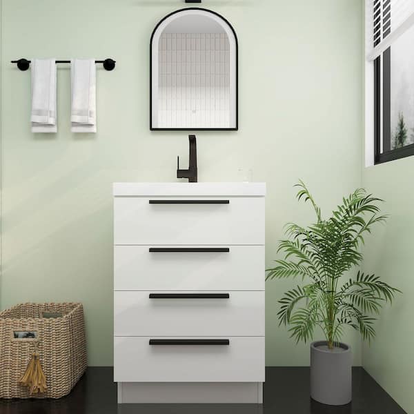 Carla 24 in. W x 20 in. D x 35 in. H Single Sink Freestanding Bath Vanity in Gloss White with White Acrylic Top