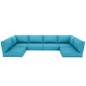 26 in. x 26 in. x 4 in. (14-Piece) Deep Seating Outdoor Lounge Chair Sectional Cushion Lake Blue