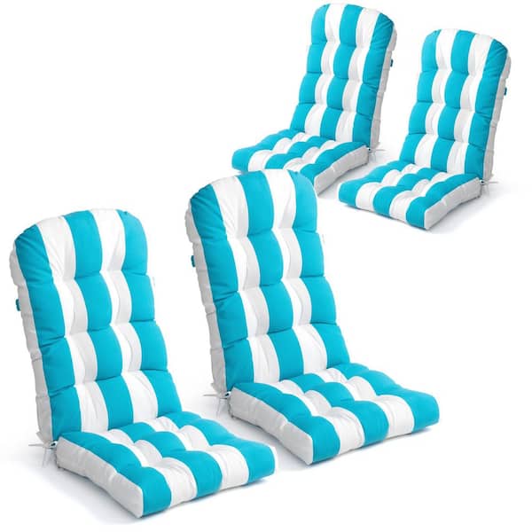 49.6 in. x 19.7 in. 4-Piece Patio Rocking Chair Lounge Chair Outdoor Adirondack Chair Cushion in Blue and White Stripe