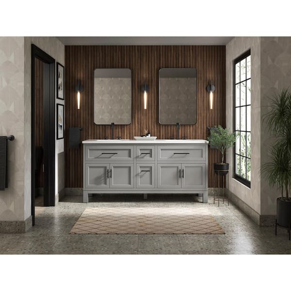 KOHLER Quo 73in. Double Sink Freestanding White Bath Vanity with White Quartz Top Assembled
