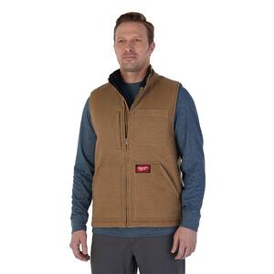 Men's Small Brown Heavy-Duty Sherpa-Lined Vest with 5-Pockets