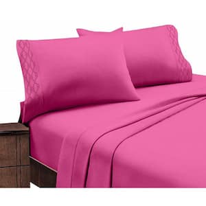 Home Sweet Home Extra Soft Deep Pocket Embroidered Luxury Bed Sheet Set - California King, Hot Pink