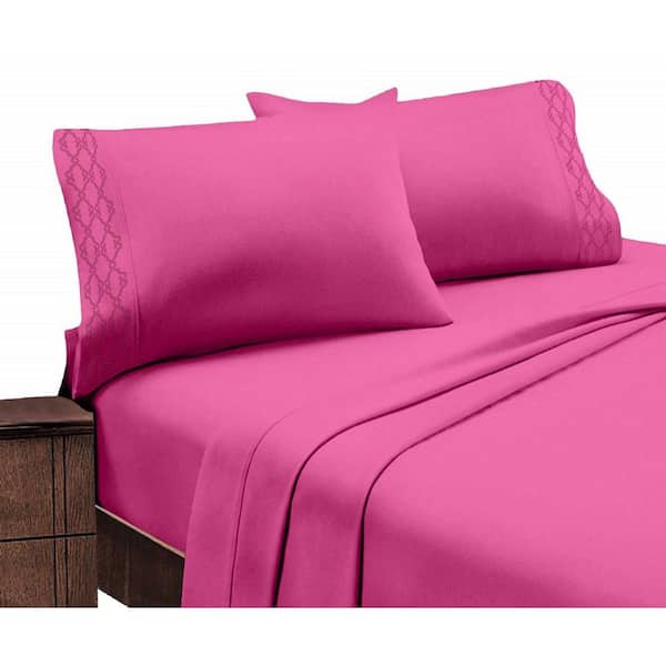 Unbranded Home Sweet Home Extra Soft Deep Pocket Embroidered Luxury Bed Sheet Set - Full, Hot Pink