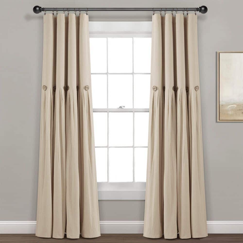 HomeBoutique Linen Button Lined Depot 21T012061 x The L 100% Linen Home Panel - Single Window Blackout in. 40 W in. Dark 84 Curtain