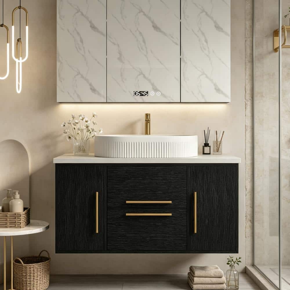 39.4 in Modern Floating Bathroom Vanity with Ceramic Sink in Black price history on PriceWatchPro