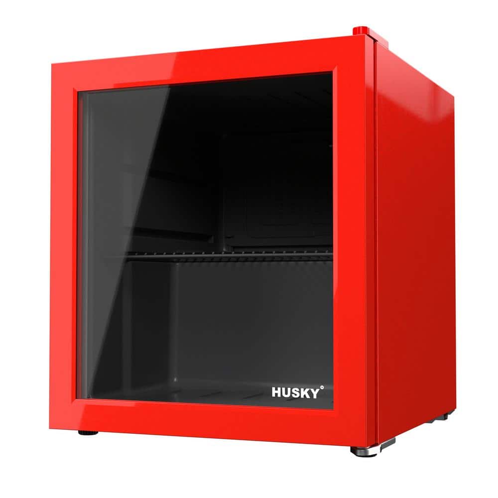 Husky 1.6 cu. ft. Freestanding Countertop Glass Door Mini Fridge, Up to 40 Cans, Reversible Door and Quiet Operation, Red